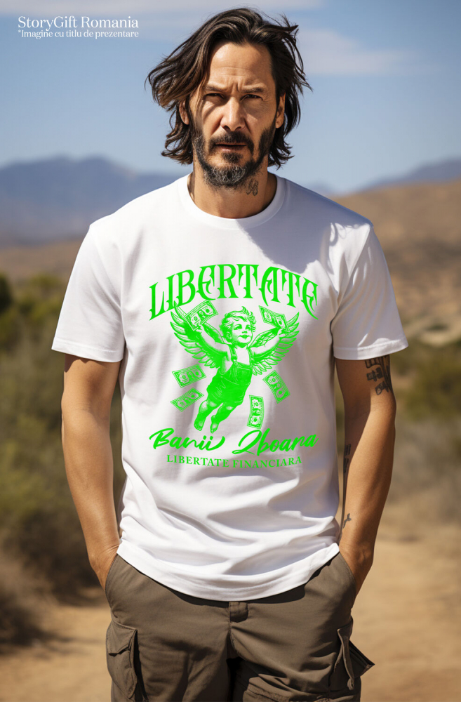 Tricou Femei, Barbati, Copii, Fata, Baiat, Unisex Personalizat Înger Copil Zburător cu Bancnote – „Libertate Banii Zboară” – Cadou Personalizat pentru Familie, Tati, Copii, Prieteni [2]