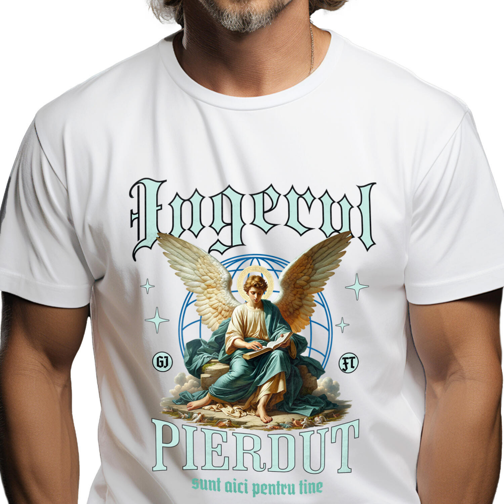 Tricou Femei, Barbati, Copii, Fata, Baiat, Unisex Personalizat Înger Stil Ortodox cu Text „Îngerul Pierdut, Sunt Aici Pentru Tine” - Cadou Personalizat Spiritual pentru Familie și Prieteni [1]