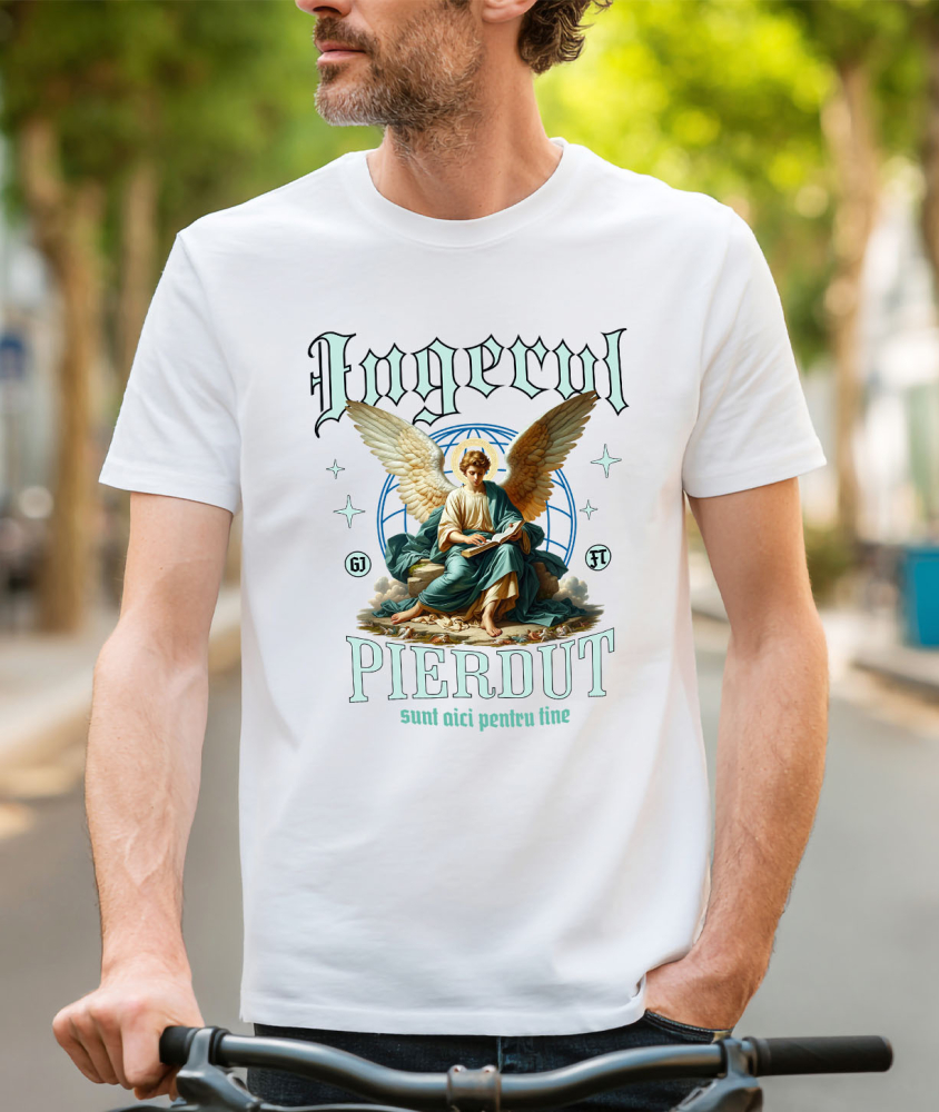 Tricou Femei, Barbati, Copii, Fata, Baiat, Unisex Personalizat Înger Stil Ortodox cu Text „Îngerul Pierdut, Sunt Aici Pentru Tine” - Cadou Personalizat Spiritual pentru Familie și Prieteni [2]