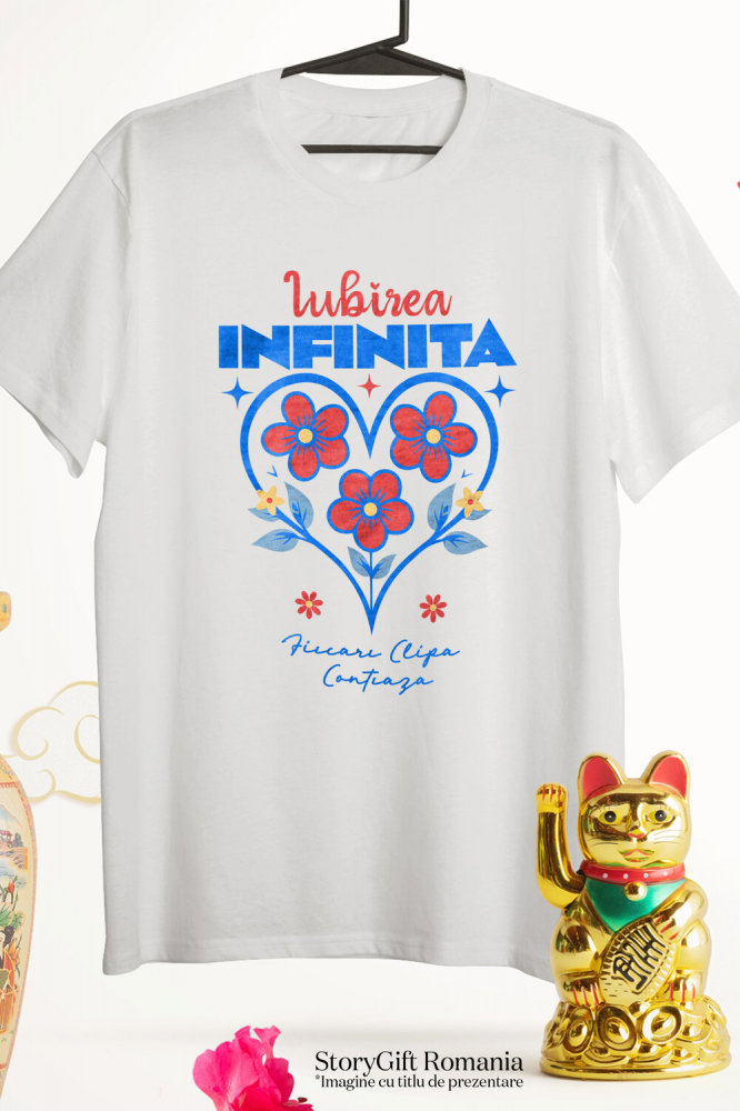 Tricou Femei, Barbati, Copii, Fata, Baiat, Unisex Personalizat Inimă cu Flori Colorate și Text „Iubirea Infinită, Fiecare Clipă Contează” | Cadouri Personalizate pentru Femei, Familie și Prieteni [3]