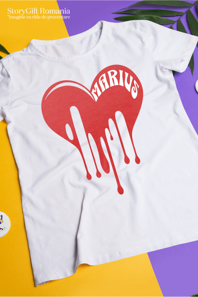 Tricou Femei, Barbati, Copii, Fata, Baiat, Unisex Personalizat Inimă Curgătoare cu Nume „Marius” – Cadou Personalizat de Valentine's Day pentru Iubitul Tău [3]