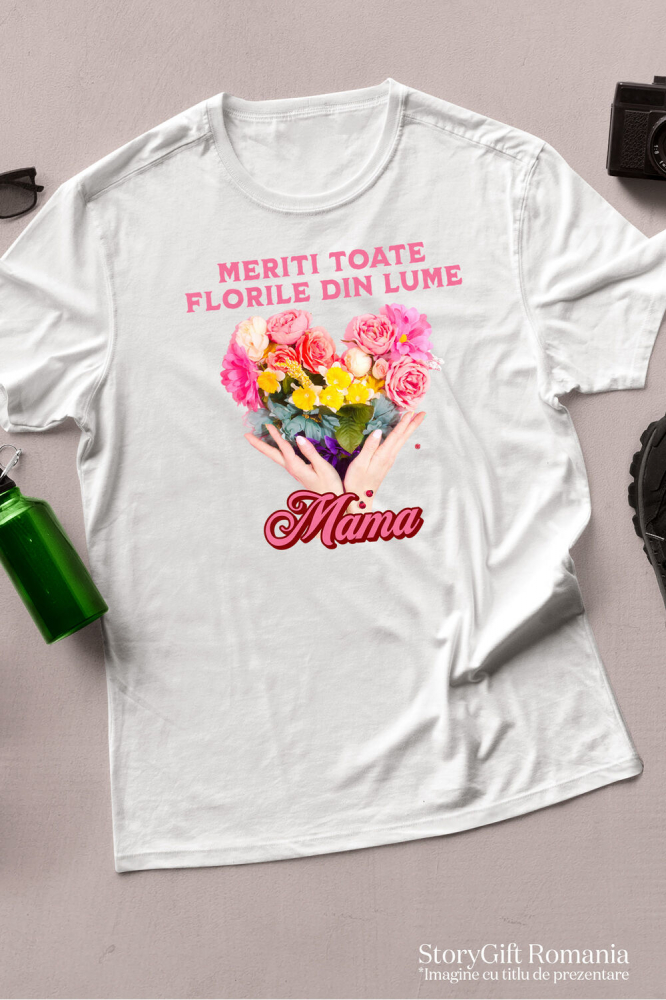 Tricou Femei, Barbati, Copii, Fata, Baiat, Unisex Personalizat "Inima din Flori Colorate – Cadouri Personalizate pentru Mama de Ziua Femeii" [3]