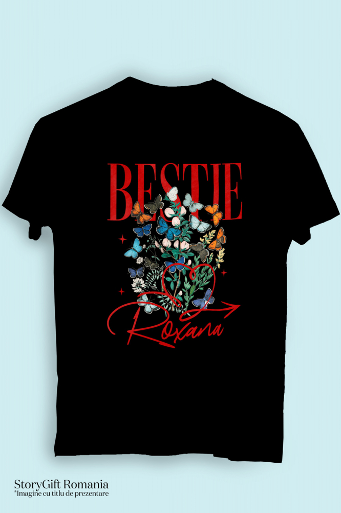 Tricou Femei, Barbati, Copii, Fata, Baiat, Unisex Personalizat "Inima Roșie cu Fluturi Colorați și Plante Verzi - Cadouri Personalizate pentru Valentine's Day și Dragobete" [3]