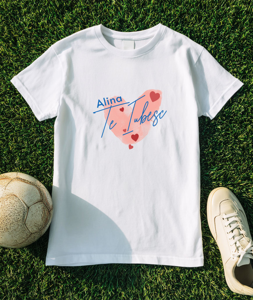Tricou Femei, Barbati, Copii, Fata, Baiat, Unisex Personalizat Inima Stil Amprentă cu Mesaj „Alina, Te Iubesc” – Cadou Personalizat de Valentine's Day [3]
