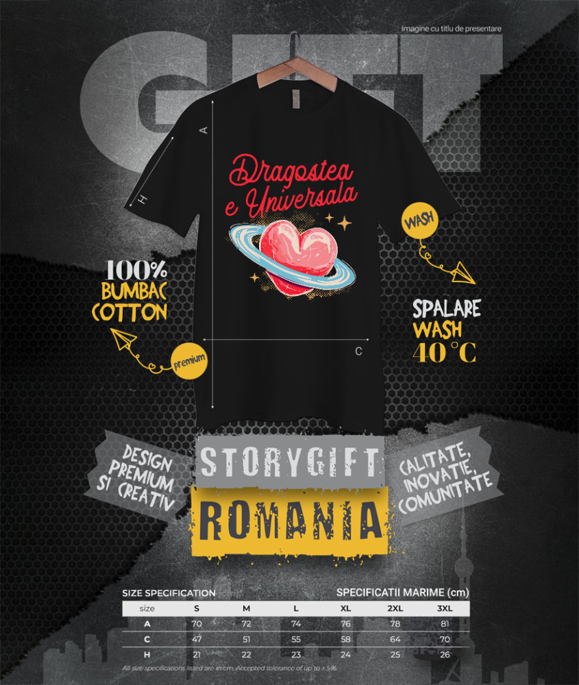 Tricou Femei, Barbati, Copii, Fata, Baiat, Unisex Personalizat „Inima Stil Arta Creion - Cadou Personalizat „Dragostea E Universală” pentru Familie, Copii, Tati și Prieteni de Valentine’s Day” [4]