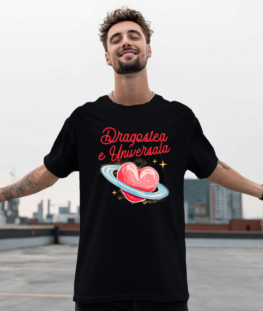 Tricou Femei, Barbati, Copii, Fata, Baiat, Unisex Personalizat „Inima Stil Arta Creion - Cadou Personalizat „Dragostea E Universală” pentru Familie, Copii, Tati și Prieteni de Valentine’s Day” [2]