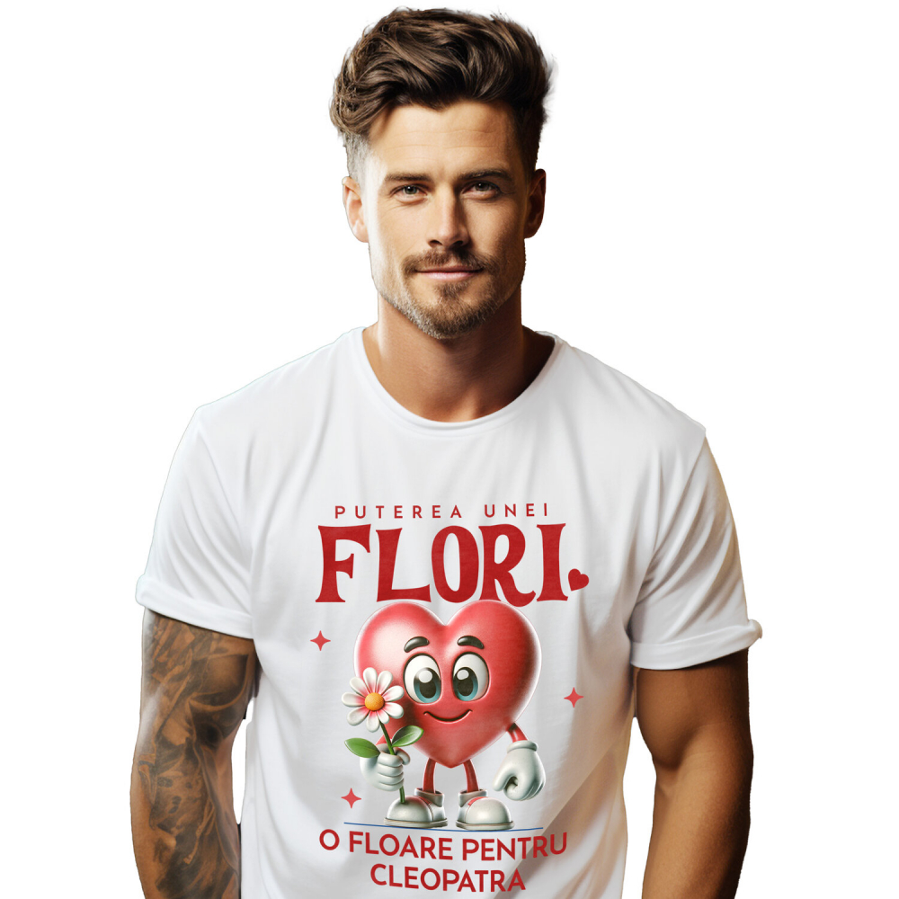 Tricou Femei, Barbati, Copii, Fata, Baiat, Unisex Personalizat „Inima Veselă cu Floare - Cadou Personalizat „Puterea unei Flori” pentru Familie, Copii și Prieteni” [1]