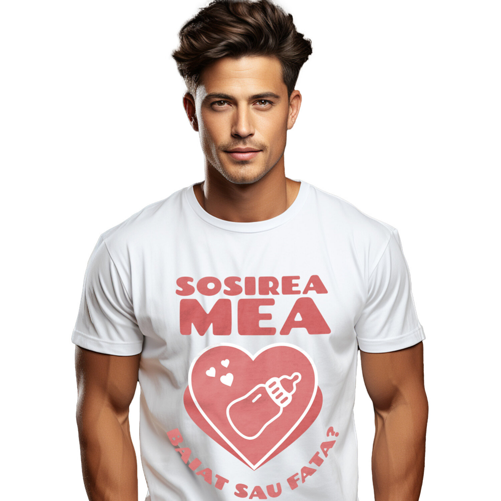 Tricou Femei, Barbati, Copii, Fata, Baiat, Unisex Personalizat Cadou Personalizat „Sosirea Mea Băiat Sau Fată” | Inimioara Cu Beberon [1]