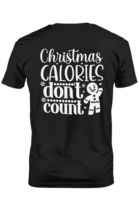 Tricou Barbati cu inimioare si textul "Caloriile de Craciun nu sunt luate in considerare" cu imprimeu pe Spate, 100% Bumbac, Negru, M [1]