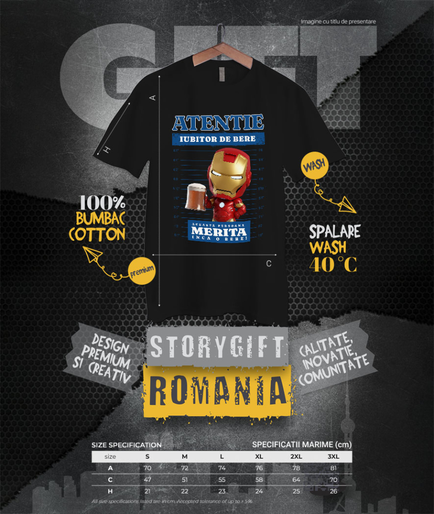 Tricou Barbati cu Iron Man: Cadou si Bere – Pachetul Tehnologic 100% Bumbac, Negru, XL [4]