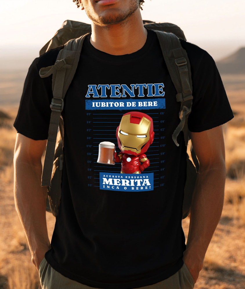Tricou Barbati cu Iron Man: Cadou si Bere – Pachetul Tehnologic 100% Bumbac, Negru, XL [2]