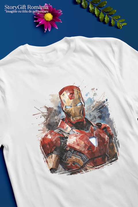 Tricou Barbati Cu Iron Man, Costum, Tehnologie, Tony Stark, Marvel, cu imprimeu pe Fata, 100% Bumbac, Alb, XL [3]