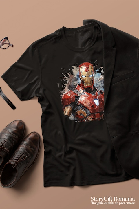 Tricou Barbati Cu Iron Man, Costum, Tehnologie, Tony Stark, Marvel, cu imprimeu pe Fata, 100% Bumbac, Negru, L [3]