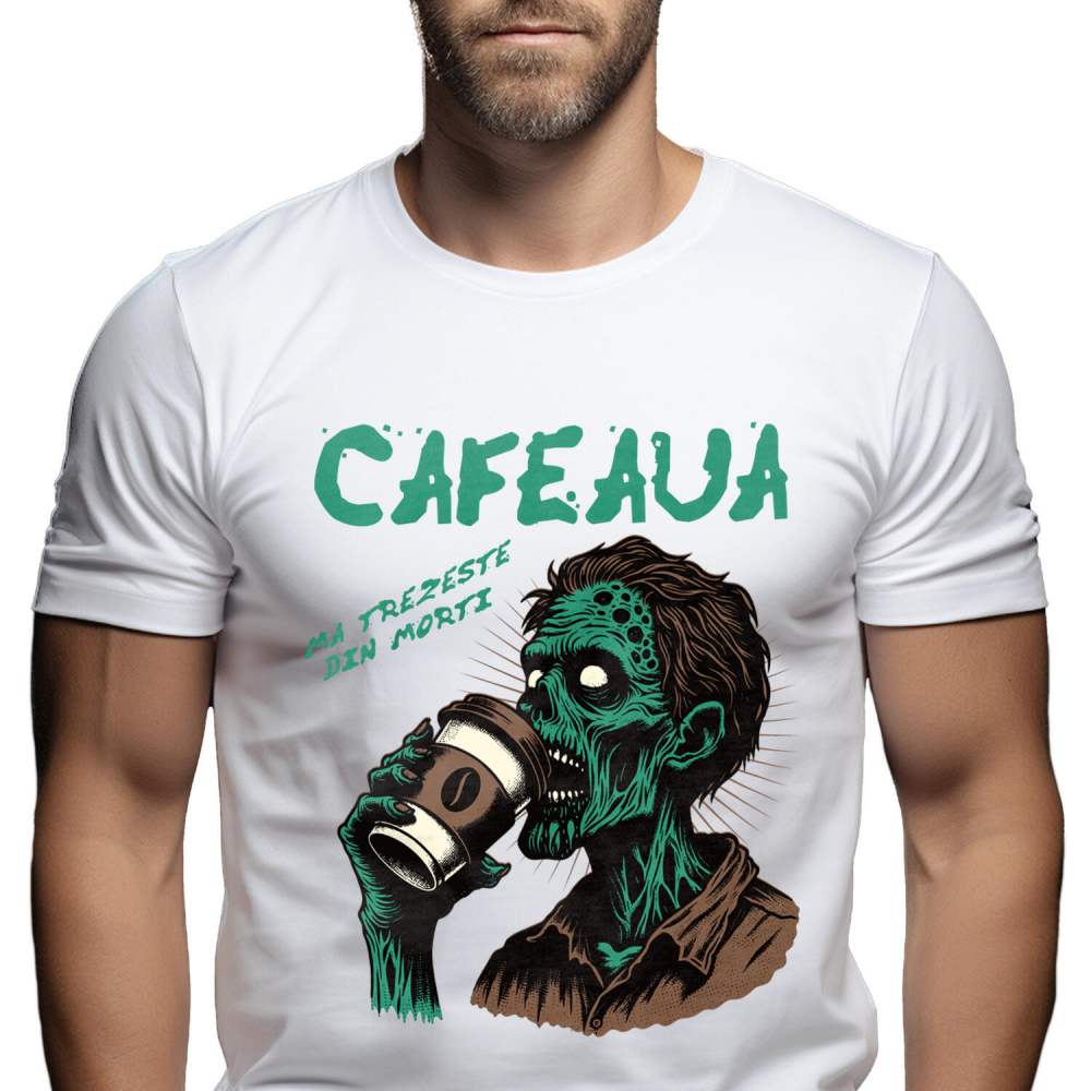 Tricou Femei, Barbati, Copii, Fata, Baiat, Unisex Personalizat Zombie Halloween - Design Înfricoșător și Amuzant cu Cafea - Cadouri Personalizate [1]
