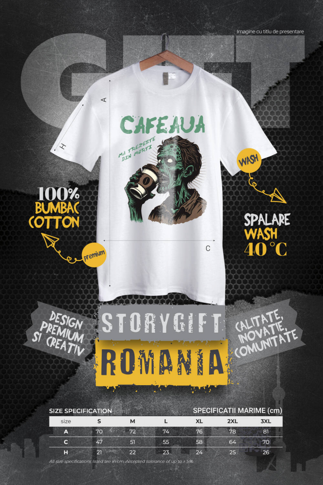 Tricou Femei, Barbati, Copii, Fata, Baiat, Unisex Personalizat Zombie Halloween - Design Înfricoșător și Amuzant cu Cafea - Cadouri Personalizate [4]