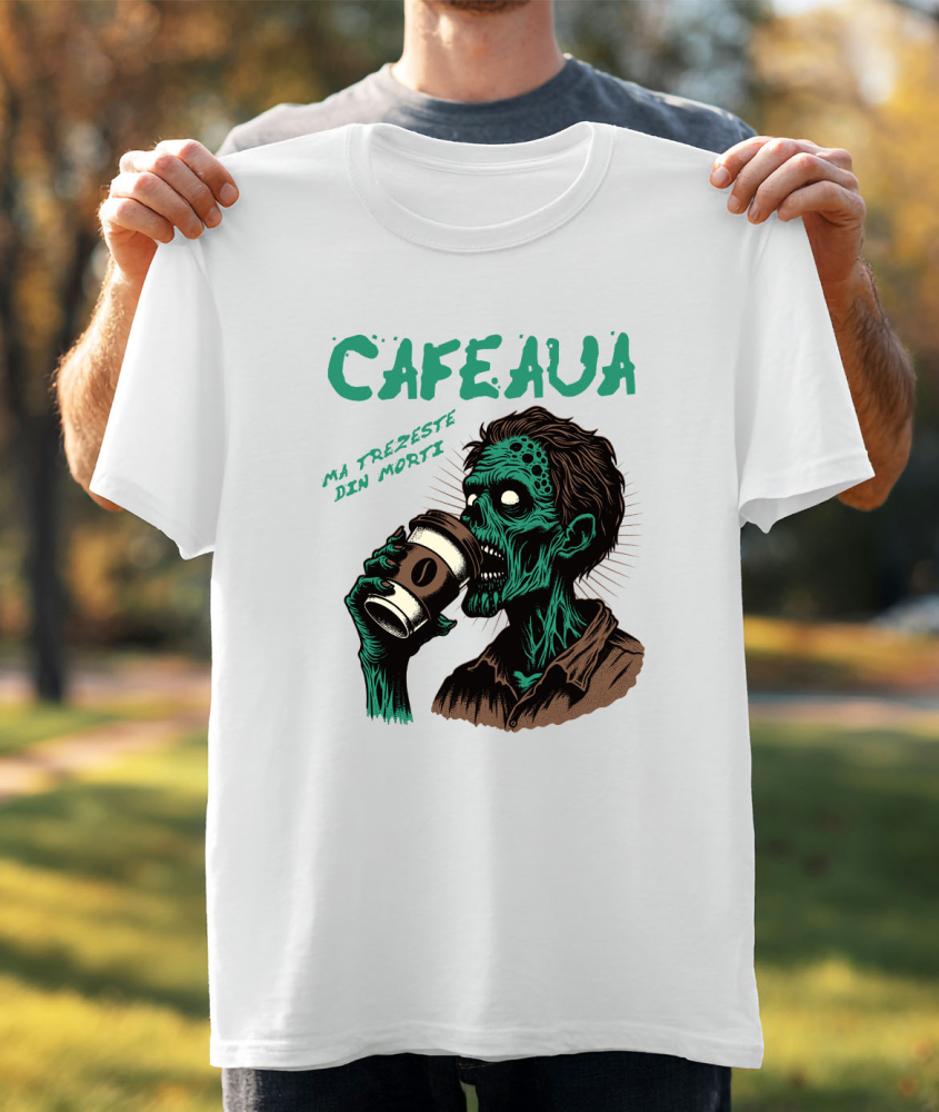 Tricou Femei, Barbati, Copii, Fata, Baiat, Unisex Personalizat Zombie Halloween - Design Înfricoșător și Amuzant cu Cafea - Cadouri Personalizate [3]