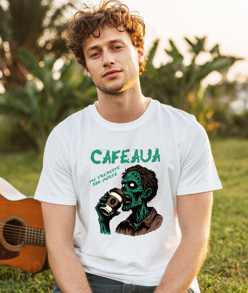 Tricou Femei, Barbati, Copii, Fata, Baiat, Unisex Personalizat Zombie Halloween - Design Înfricoșător și Amuzant cu Cafea - Cadouri Personalizate [2]