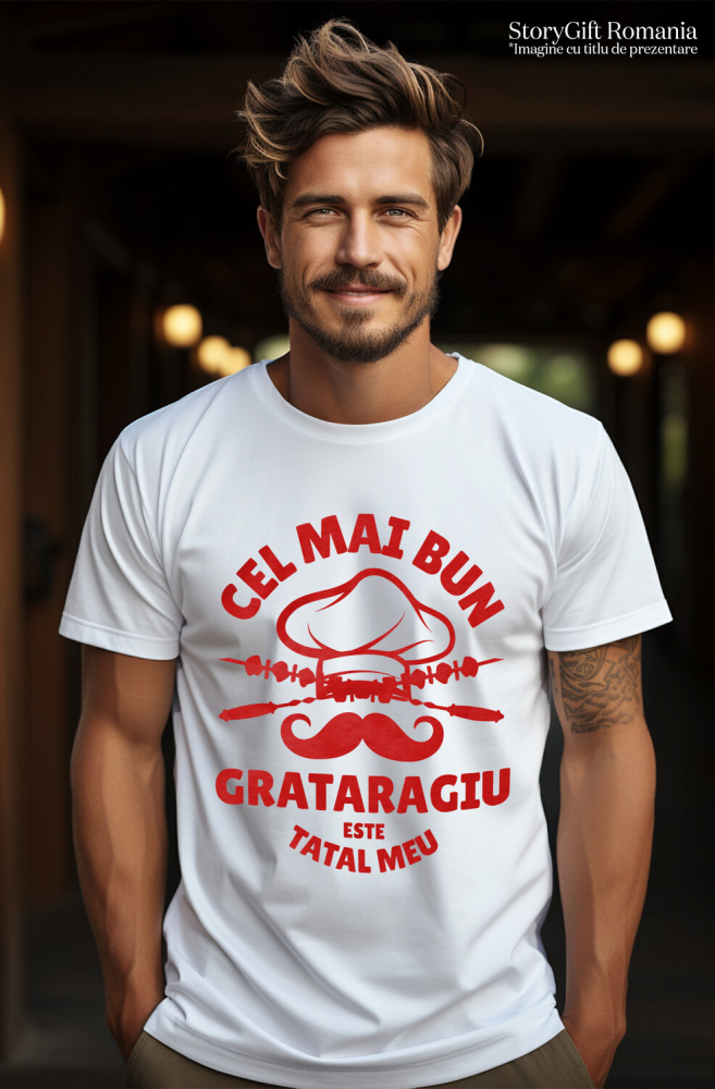 Tricou Femei, Barbati, Copii, Fata, Baiat, Unisex Personalizat Cadouri personalizate pentru tatăl grătarangiu | Frigărui și pălărie cheff cu text amuzant [2]