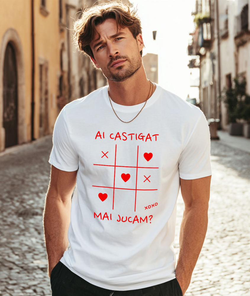 Tricou Femei, Barbati, Copii, Fata, Baiat, Unisex Personalizat Joc Haios X și 0 Personalizat cu Mesaj „Ai Câștigat, Mai Jucăm” - Cadou de Dragoste [2]