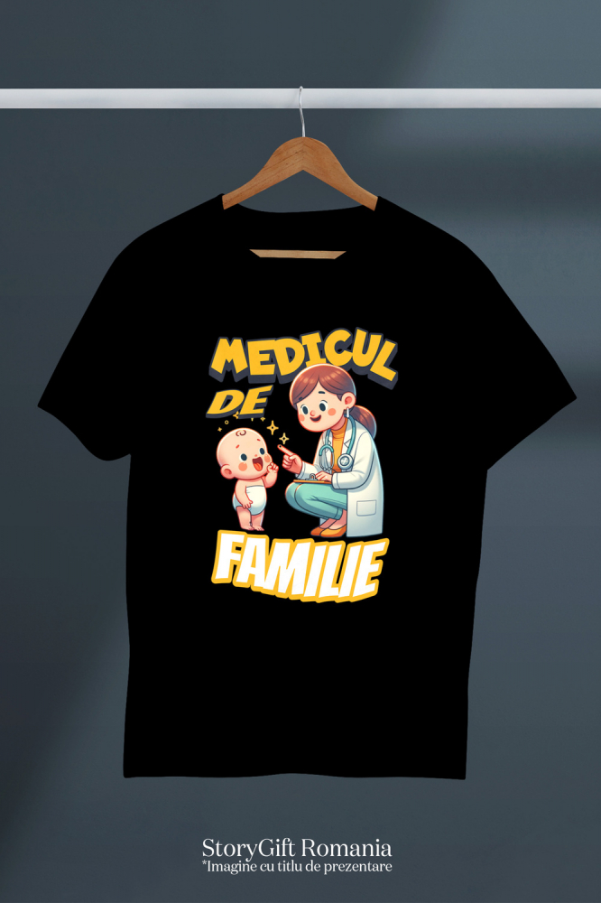 Tricou Femei, Barbati, Copii, Fata, Baiat, Unisex Personalizat Femeie Doctor cu Halat Alb și Copil Vesel – Design Personalizat [3]