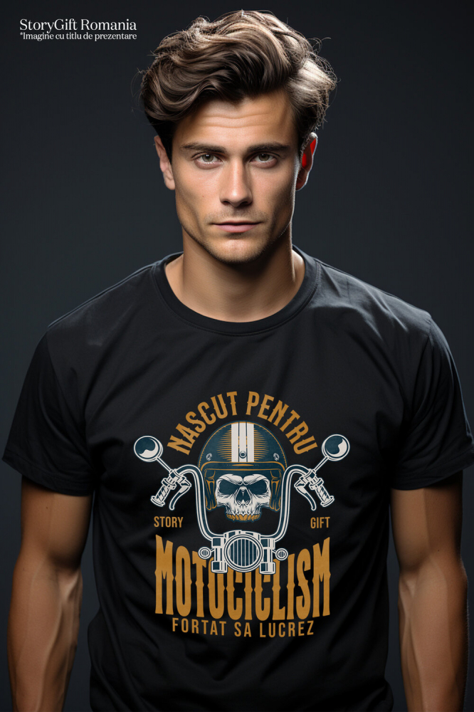 Tricou Femei, Barbati, Copii, Fata, Baiat, Unisex Personalizat Iubitorii de Motociclete – Craniu cu Cască și Dinți de Aur [2]