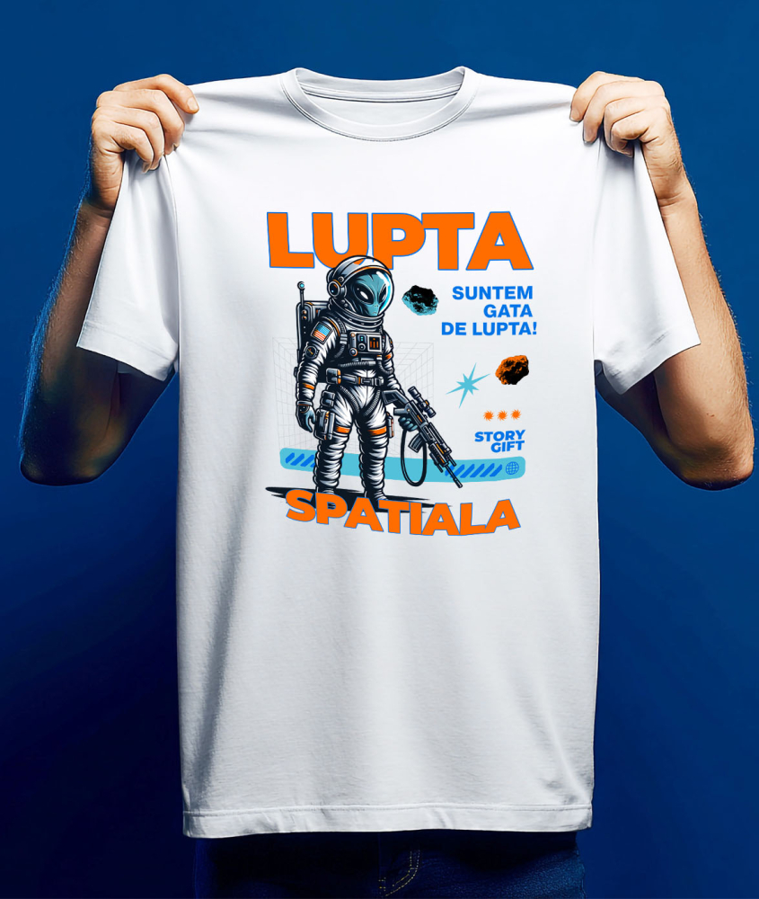 Tricou Femei, Barbati, Copii, Fata, Baiat, Unisex Personalizat „Extraterestru cu Armă și Costum Spatial Personalizat – Cadouri Unice pentru Familie, Tati și Copii” [3]