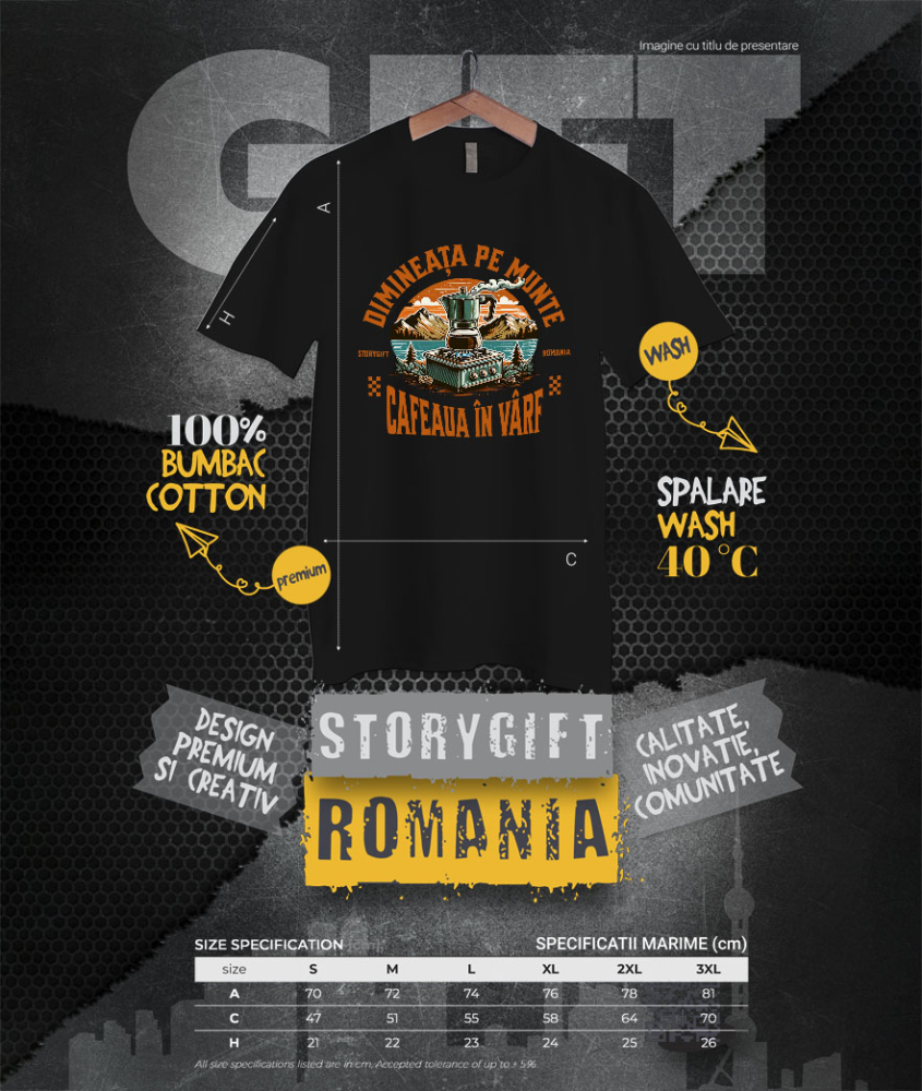 Tricou Femei, Barbati, Copii, Fata, Baiat, Unisex Personalizat "Dimineața pe Munte cu Cafea Fierbinte – Aventură în Natură" [4]