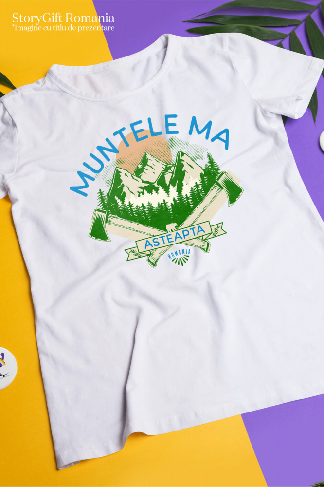 Tricou Femei, Barbati, Copii, Fata, Baiat, Unisex Personalizat "Aventura Montană cu Topoare și Siluetă de Urs Brun – Muntele Mă Așteaptă" [3]