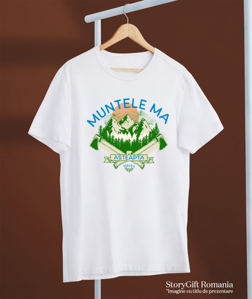 Tricou Femei, Barbati, Copii, Fata, Baiat, Unisex Personalizat "Aventura Montană cu Topoare și Siluetă de Urs Brun – Muntele Mă Așteaptă" [3]