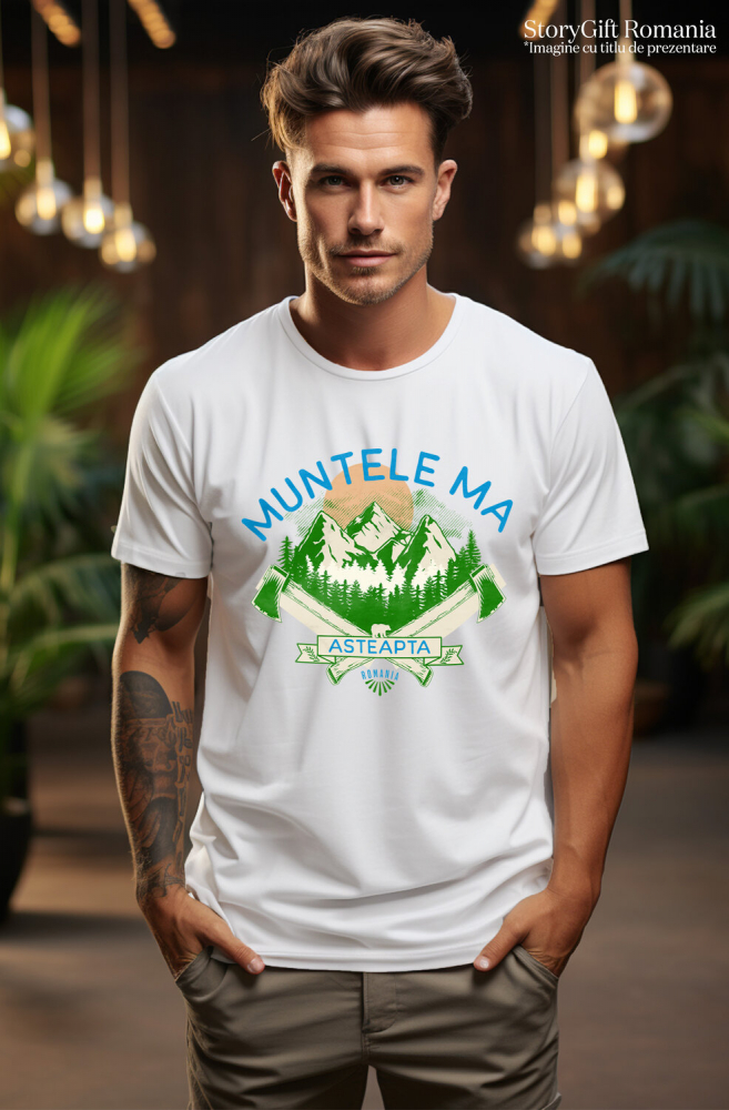 Tricou Femei, Barbati, Copii, Fata, Baiat, Unisex Personalizat "Aventura Montană cu Topoare și Siluetă de Urs Brun – Muntele Mă Așteaptă" [2]
