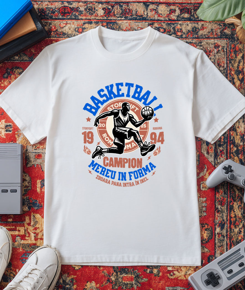 Tricou Femei, Barbati, Copii, Fata, Baiat, Unisex Personalizat Minge Baschet Motivational – Campion și Joc În Echipa Sportivă [3]