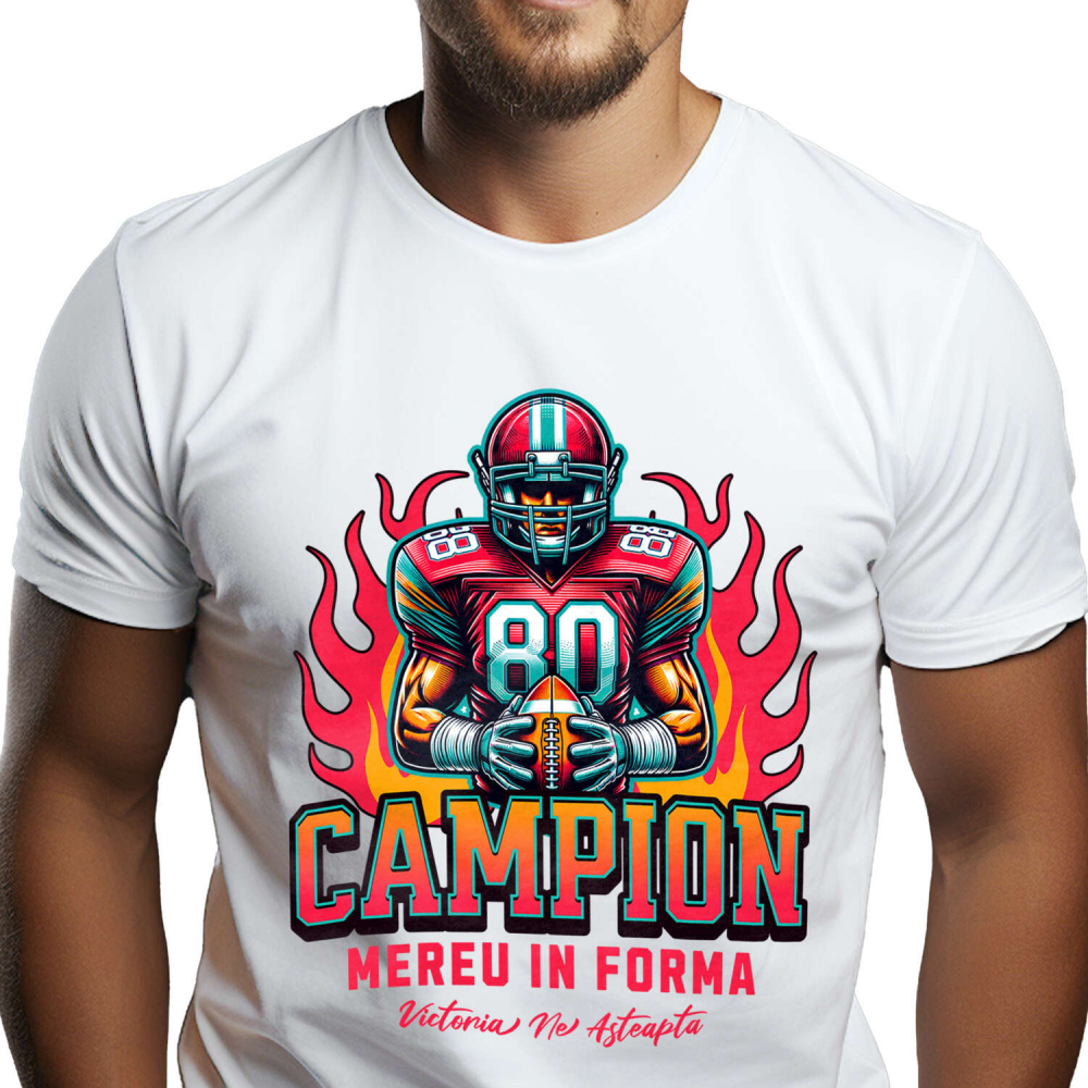Tricou Femei, Barbati, Copii, Fata, Baiat, Unisex Personalizat Fotbal American – Uniformă Roz și Casca Personalizată „Campion Mereu În Formă” [1]