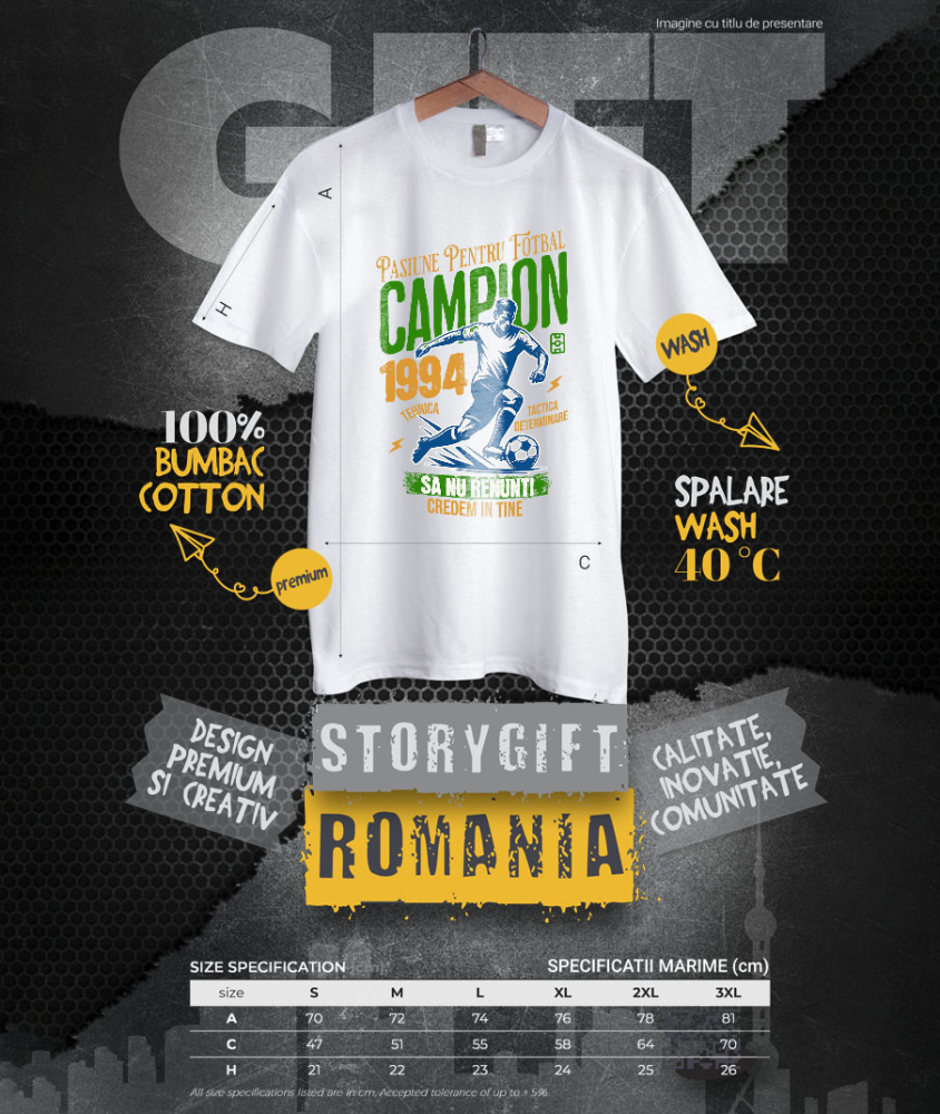 Tricou Femei, Barbati, Copii, Fata, Baiat, Unisex Personalizat Jucător Fotbal Sportiv – Echipament Motivational „Campion” pentru Joc În Echipa [4]