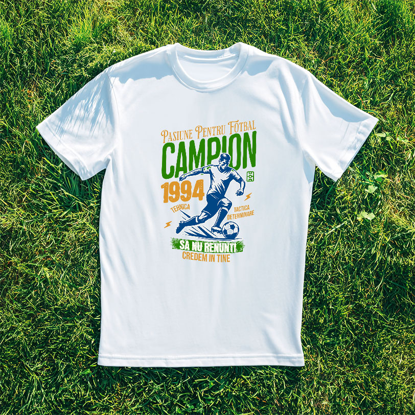 Tricou Femei, Barbati, Copii, Fata, Baiat, Unisex Personalizat Jucător Fotbal Sportiv – Echipament Motivational „Campion” pentru Joc În Echipa [3]