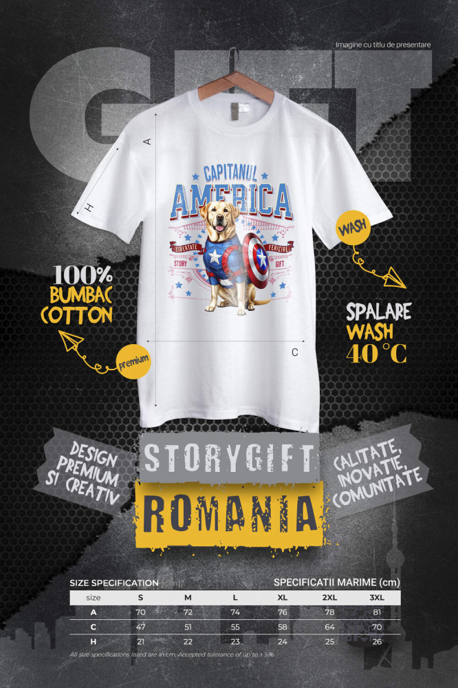 Tricou Femei, Barbati, Copii, Fata, Baiat, Unisex Personalizat Labrador în Costum Captain America cu Pelerină - Cadou Personalizat pentru Copii și Iubitorii de Câini [4]