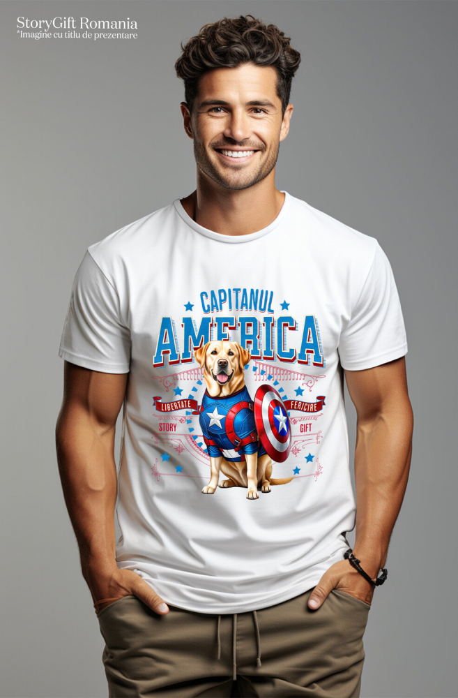 Tricou Femei, Barbati, Copii, Fata, Baiat, Unisex Personalizat Labrador în Costum Captain America cu Pelerină - Cadou Personalizat pentru Copii și Iubitorii de Câini [2]