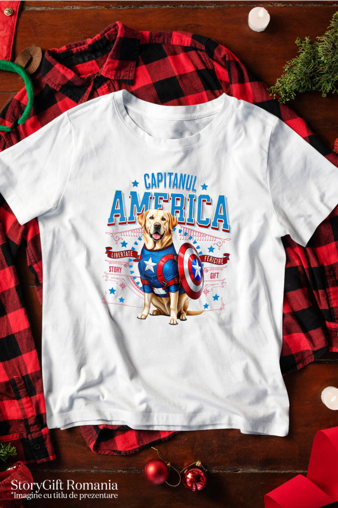 Tricou Femei, Barbati, Copii, Fata, Baiat, Unisex Personalizat Labrador în Costum Captain America cu Pelerină - Cadou Personalizat pentru Copii și Iubitorii de Câini [3]