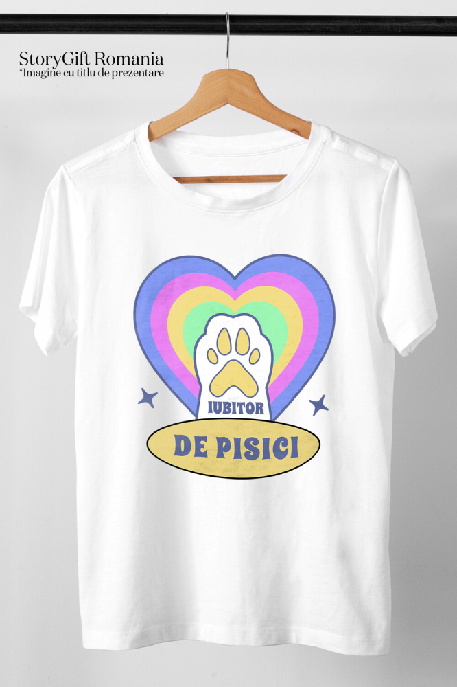 Tricou Femei, Barbati, Copii, Fata, Baiat, Unisex Personalizat Lăbuță Pisică Albă În Inimă Multicolor „Iubitor De Pisici” – Cadou Personalizat Pentru Iubitorii De Pisici [3]