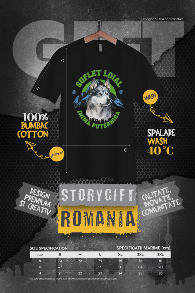 Tricou Femei, Barbati, Copii, Fata, Baiat, Unisex Personalizat Tricou Personalizat Lup Salbatic Husky – Suflet Loial și Inimă Puternică | Cadou pentru Iubitori de Câini [4]
