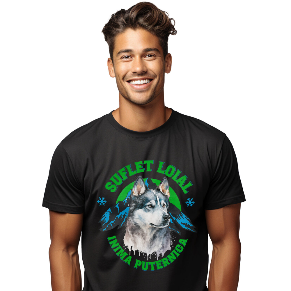 Tricou Femei, Barbati, Copii, Fata, Baiat, Unisex Personalizat Tricou Personalizat Lup Salbatic Husky – Suflet Loial și Inimă Puternică | Cadou pentru Iubitori de Câini [1]