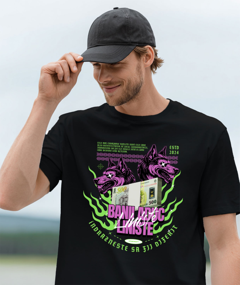 Tricou Femei, Barbati, Copii, Fata, Baiat, Unisex Personalizat Lupi Sălbatici și Teanc Bancnote Bani – Cadou Motivational pentru Familie, Copii, Tati, Prieteni [2]