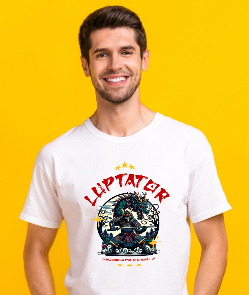 Tricou Femei, Barbati, Copii, Fata, Baiat, Unisex Personalizat Cadouri personalizate – Războinic cu armură și dragon imens din cultura chineză [2]