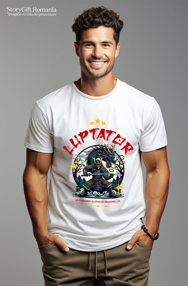 Tricou Femei, Barbati, Copii, Fata, Baiat, Unisex Personalizat Cadouri personalizate – Războinic cu armură și dragon imens din cultura chineză [2]