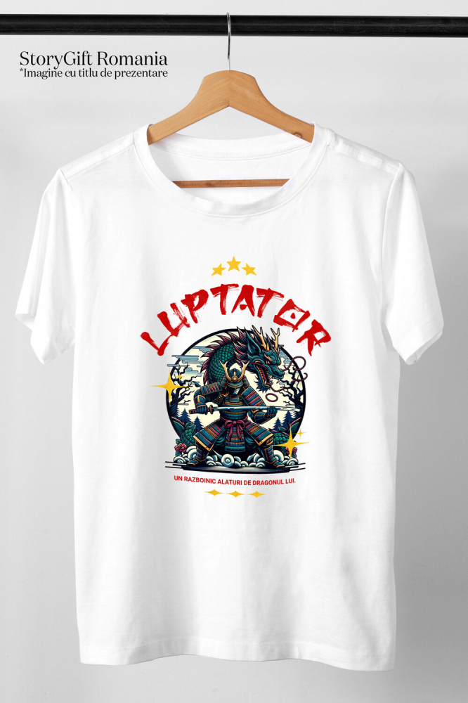 Tricou Femei, Barbati, Copii, Fata, Baiat, Unisex Personalizat Cadouri personalizate – Războinic cu armură și dragon imens din cultura chineză [3]