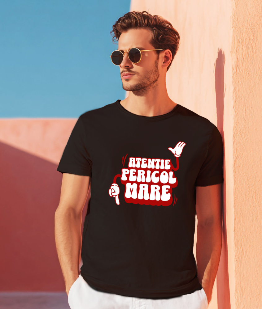 Tricou Femei, Barbati, Copii, Fata, Baiat, Unisex Personalizat „Atentie, Pericol Mare” – Mesaj Sarcastic cu Mâini Mickey Mouse pentru Prieteni și Familie [2]