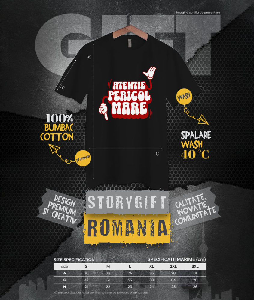 Tricou Femei, Barbati, Copii, Fata, Baiat, Unisex Personalizat „Atentie, Pericol Mare” – Mesaj Sarcastic cu Mâini Mickey Mouse pentru Prieteni și Familie [4]