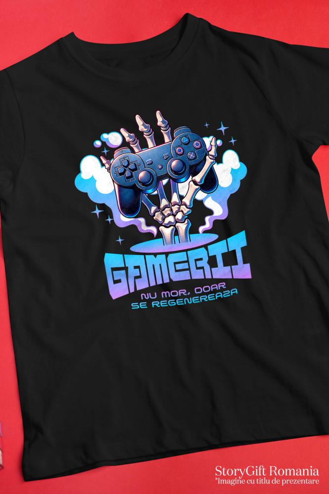 Tricou Femei, Barbati, Copii, Fata, Baiat, Unisex Personalizat Mână Schelet cu Manetă Jocuri Video „Gamerii Nu Mor Doar Se Revanșează” - Cadou Personalizat pentru Gameri și Familie [3]