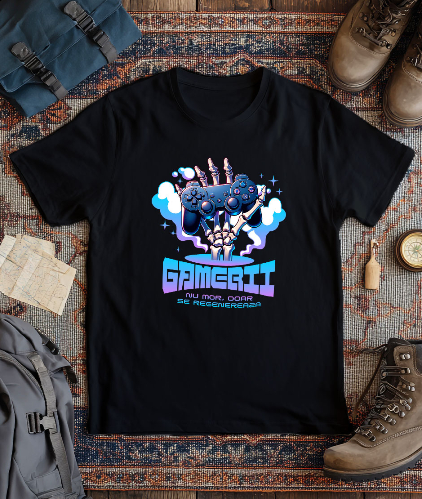 Tricou Femei, Barbati, Copii, Fata, Baiat, Unisex Personalizat Mână Schelet cu Manetă Jocuri Video „Gamerii Nu Mor Doar Se Revanșează” - Cadou Personalizat pentru Gameri și Familie [3]