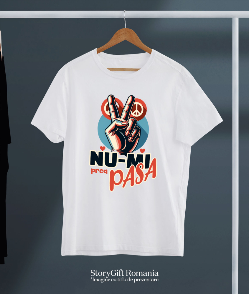Tricou Femei, Barbati, Copii, Fata, Baiat, Unisex Personalizat Semn de Pace Sarcastic „Nu-mi Prea Pasă” cu Inimi Roșii - Cadou Personalizat Amuzant [3]