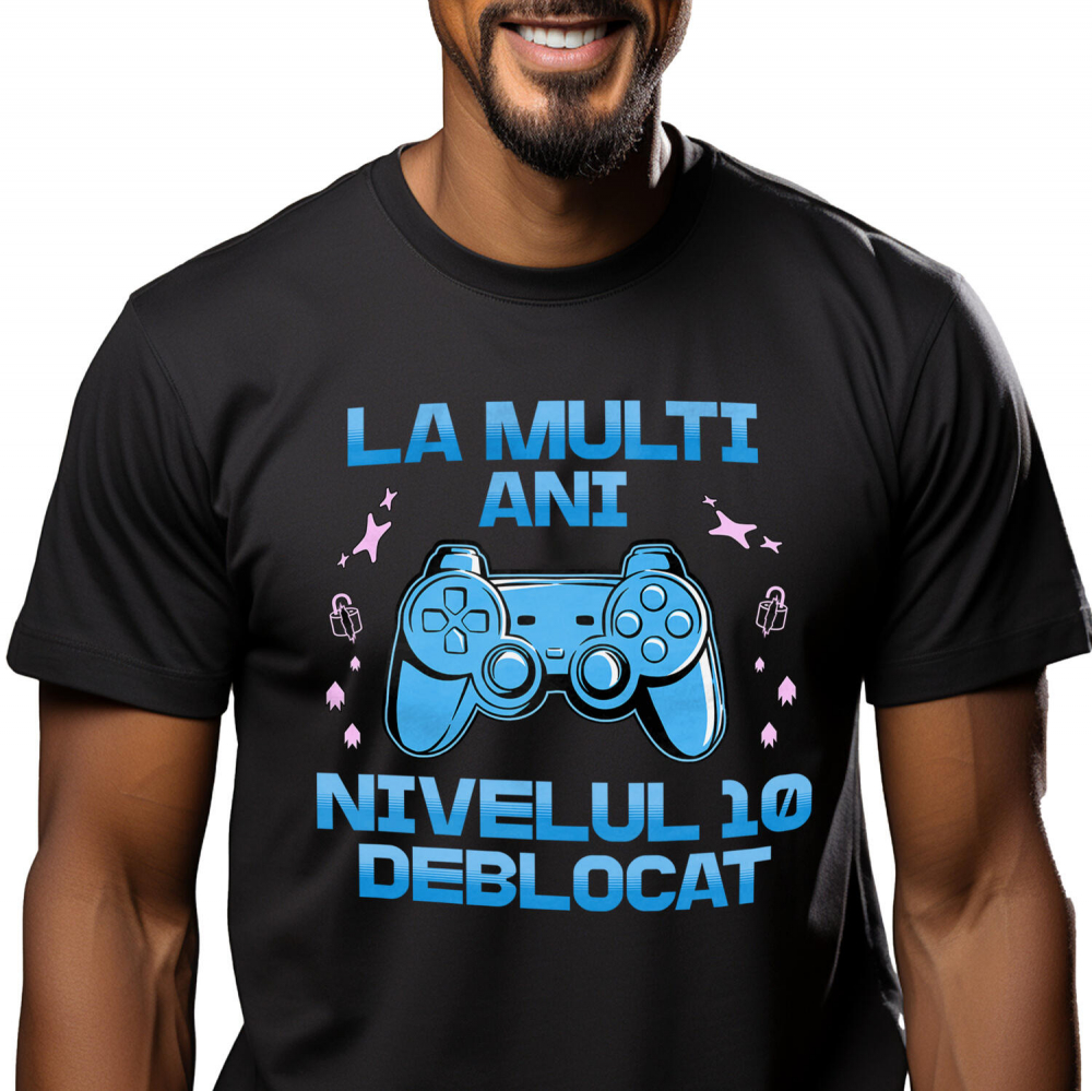 Tricou Femei, Barbati, Copii, Fata, Baiat, Unisex Personalizat Maneta Joc Video „La Mulți Ani Nivelul 10” - Cadou Personalizat pentru Gameri și Iubitorii de Lumea Digitală [1]
